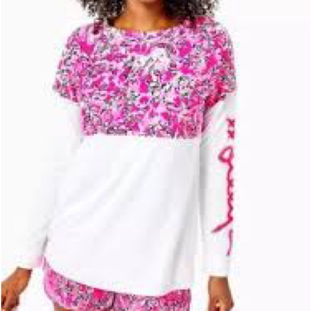Lilly Pulitzer Finn Long Sleeve Top. Breast Cancer Plumeria Pink. Size XS.